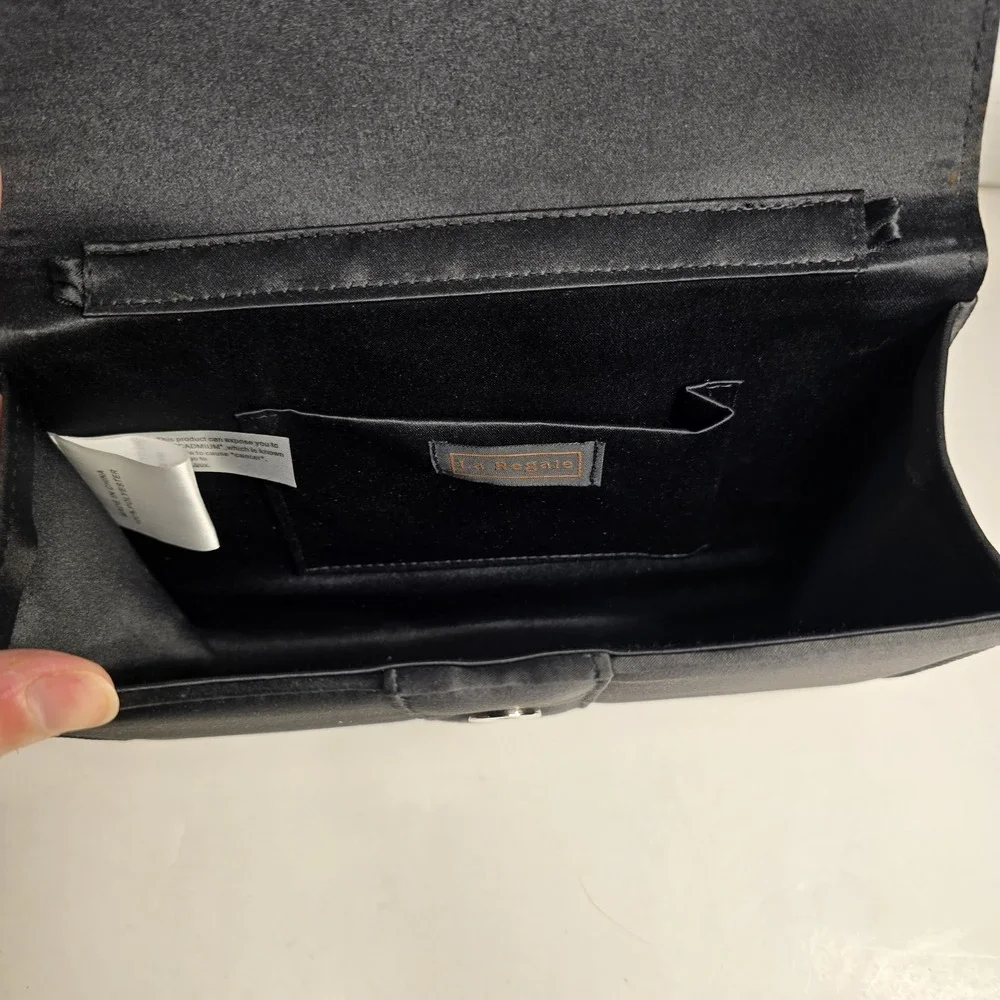La Regale Black Satin Clutch Rhinestone Bow Evening Bag‎ Formal Occasion